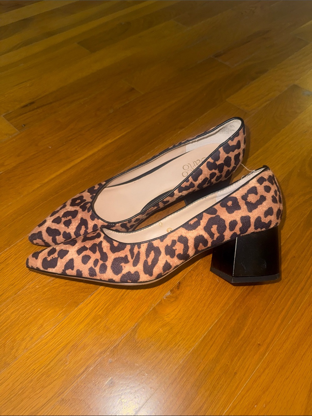 Franco Sarto Leopard Print Pointed Block Heel Pumps - Brown & Black